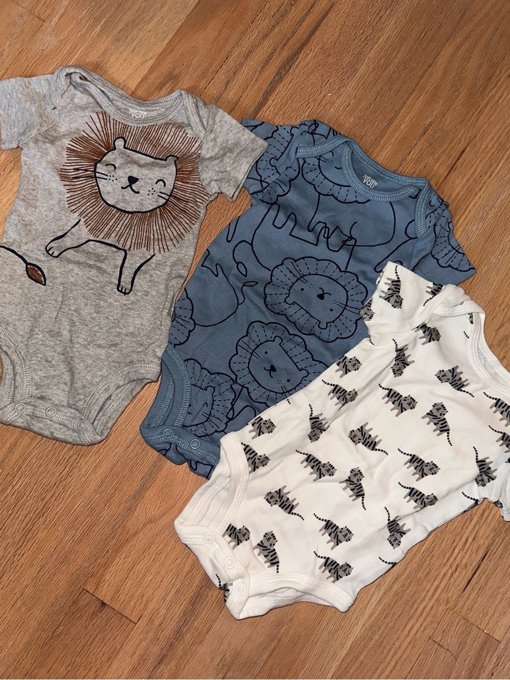 Carter's Grey, Blue & White Lion and Zebra Print One-Piece Bodysuits - 3 Pack